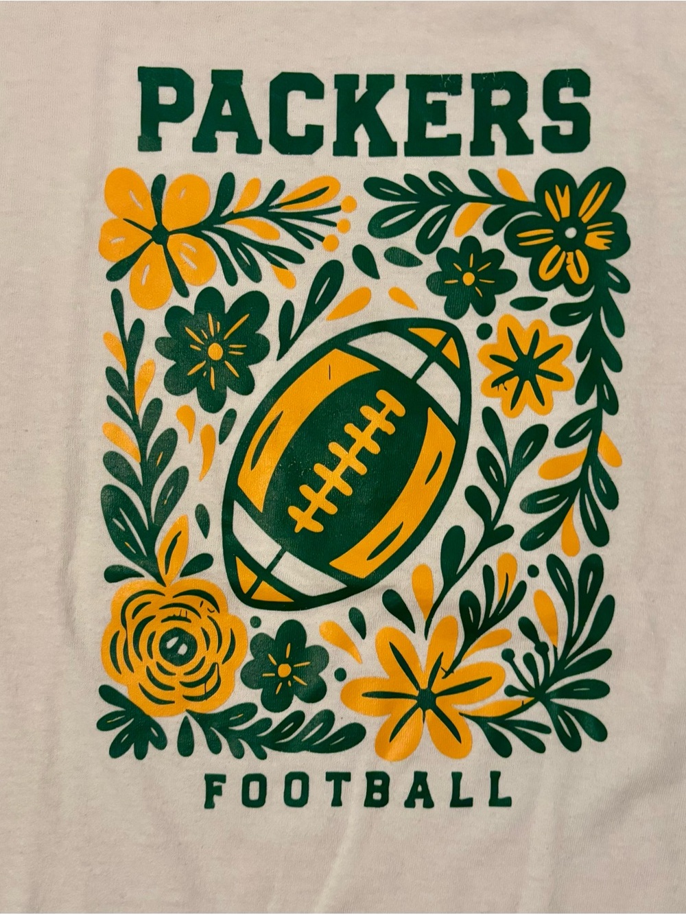 Green Bay Packers Football Floral Graphic Tee Game Day Packers Fan Apparel Small